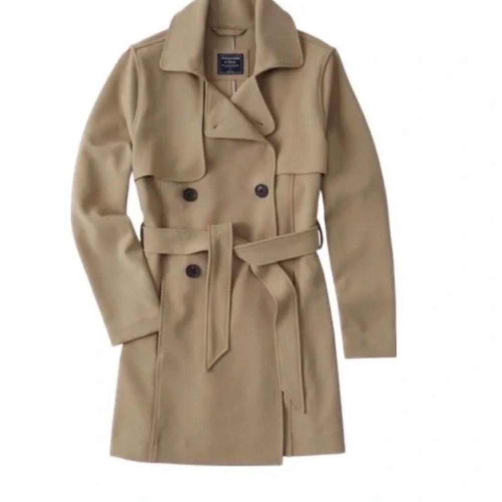 Abercrombie & Fitch Drapey Trench Coat Women's S Tan Khaki Double Breasted Chic - Picture 3 of 13